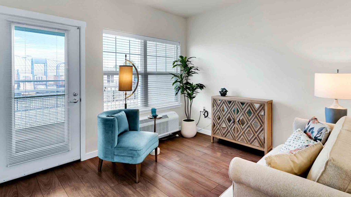 A living room in a Parkrose Chateau apartment